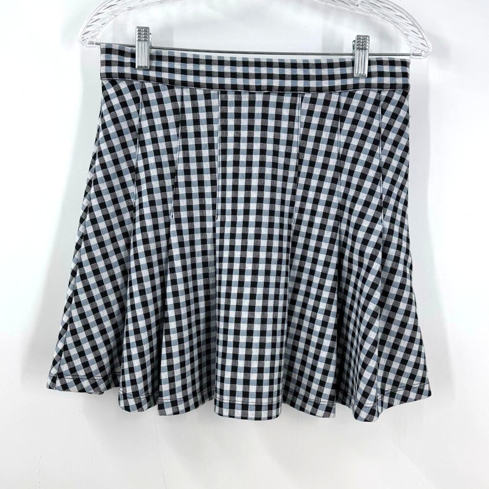 Free People Honey Pleated Mini Skirt 8 Black Blue White Skater Schoolgirl Y2K
